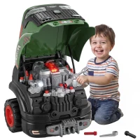 Qaba Truck Engine Toy, Kids Mechanic Repair Set with Spray, Lights, Sounds, Educational Gifts for 3-6 Years, Green(m-1)