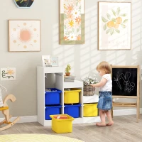 Qaba 3 Layers Toy Storage Organizer Kids Bookshelf Children Toy Storage w/ 6 Plastic Bins, Yellow & Blue(m-1)