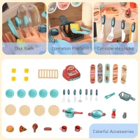 Qaba 50 Pcs Kids Grocery Store Playset Cash Register Toy with Shopping Cart, Pretend Playset Multi-Functional Kitchen Supermarket Gift for Boys Girls Age 3 4 5 6(m-6)