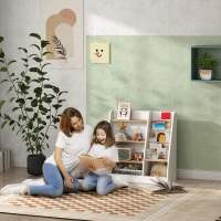 Qaba 4 Tier Kids Bookshelf and Toy Storage Organizer with Book Rack, for Living Room, Kids Room, Playroom, Bedroom, White(m-2)