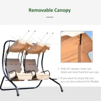 Outsunny Luxury Porch Swing Metal Outdoor Swing Chair 2 Separated Seater Hammock Heavy-Duty with Canopy and Cushions, Beige(m-7)