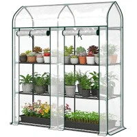 Outsunny 3 Tier Mini Greenhouse, Small Portable Greenhouse with 2 Roll-up Doors, 56.3" x 18.1" x 65", Clear(m-1)
