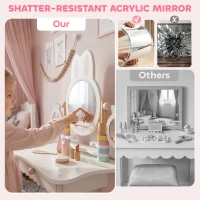 Qaba Kids Vanity Set, Kids Makeup Vanity Table and Chair with Triple Mirrors, 5 Pcs Accessories and Drawer for Girls 3+, Pink(m-4)