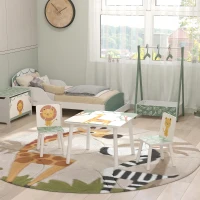 Qaba 3-Piece Kids Table and Chair Set with Animal Pattern for Boys and Girls Aged 3-8, Bedroom, Nursery, Playroom, Green(m-8)