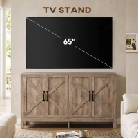 HOMCOM Sideboard Buffet, Storage Cabinet with Barn Door and Adjustable Shelf, TV Stand for TVs up to 65 Inches, Light Grey(m-6)