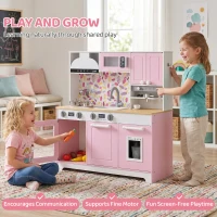 Qaba Play Kitchen, Kids Kitchen Playset with Coffee Maker, Ice Maker, Clicking Knobs, Storage, Accessories for 3-8 Years(m-7)