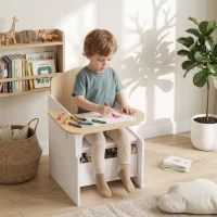 Qaba Kids Table and Chair Set, Children Desk and Chair with Storage Bin for Playing, Reading, Painting, for Ages 3-5, White(m-8)