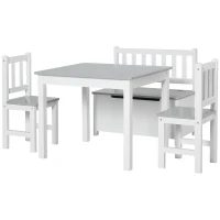Qaba 4-Piece Set Kids Wood Table Chair Bench with Storage Function Gift for Toddlers(m-11)