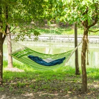 Outsunny 75" Patio Outdoor Hammock, Striped Camping Hammock Lounge Bed Garden w/ Pillow, Green(m-1)