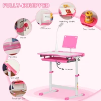 Qaba Kids Desk and Chair Set with USB Light, Storage Drawer, Pink(m-5)