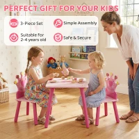 Qaba 3-Piece Set Kids Wooden Table Chair with Crown Pattern Easy to Clean Gift for Girls Toddlers Age 2-4 Years Old Pink(m-6)