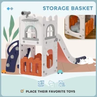 Qaba 5 in 1 Toddler Slide with Basketball Hoop, Climber, Telescope, Storage Basket, for 1-3 Years Kids Indoor Use, Orange(m-7)