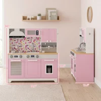 Qaba Play Kitchen, Kids Kitchen Playset with Coffee Maker, Ice Maker, Clicking Knobs, Storage, Accessories for 3-8 Years(m-3)