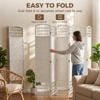 HOMCOM 6 Panel Folding Room Divider, Portable Privacy Screen, Wave Fiber Room Partition for Home Office, White(m-4)