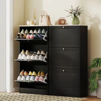 HOMCOM Modern Shoe Storage Cabinet with 3 Flip Drawers and Adjustable Shelves for 12-18 Pairs of Shoes, Black(m-8)