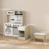 Qaba Kids Kitchen Playset, 2-in-1 Convertible Table and Chair Set with Sink, Oven, Microwave, Accessories for 3-8(m-3)