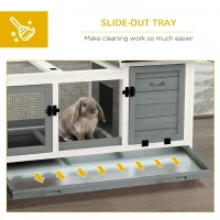 PawHut Wooden Rabbit Hutch with Wheels, Run, Slide-out Tray for Small Animals, Guinea Pig, Blue(m-9)