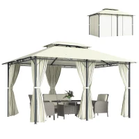 Outsunny 10' x 13' Patio Gazebo, Outdoor Gazebo Canopy Shelter with Curtains, Vented Roof, Steel Frame for Garden, Lawn, Backyard and Deck, Cream White(m-1)