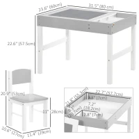 Qaba Table with Storage for Kids, Multi-Usage Kids Table and Chair Set with Building Blocks Desktop, Grey(m-3)