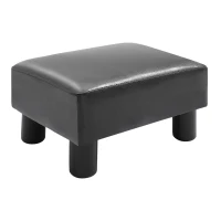 HOMCOM Ottoman Foot Rest, Small Foot Stool with Faux Leather Upholstery, Rectangular Ottoman Footrest with Padded Foam Seat and Plastic Legs, Bright Black(m-1)