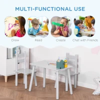 Qaba Kids Wooden Table and Chair Set, Play Activity Table for Arts, Crafts, Dinning, and Reading for Toddlers Age 2 to 5, Grey(m-4)