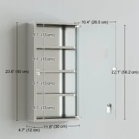 HOMCOM Wall Mount Medicine Cabinet, Bathroom Cabinet with 3 Tier Shelves, Stainless Steel Frame and Glass Door, Lockable with 2 Keys, Silver, 12" x 23.5"(m-3)