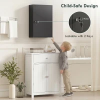kleankin Wall Mount Medical Cabinet, Bathroom Cabinet with 3 Tier Shelves, 2 Keys, 15.7" x 7.1" x 23.6", Black(m-4)