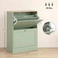 HOMCOM Slim Shoe Storage Cabinet, Modern Shoe Cabinet with 2 Flip Drawers and Adjustable Shelves for 8-12 Pairs, Green(m-3)