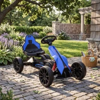 Aosom Kids Pedal Go Kart W/ Adjustable Seat, Swing Axle, Blue(m-8)