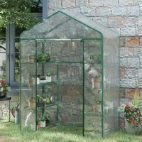 Outsunny 56" x 29" x 77" Portable Walk-in Greenhouse Garden Flower Plant Growing Warm House w/ 4 Tier Shelves and Roll Up Zippered Door, Transparent(m-8)