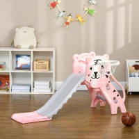 Qaba Slide for Kids with Basketball Hoop for Indoor Use, Easy Set Up Baby Slide for Kids 18-36 Months, Pink(m-10)
