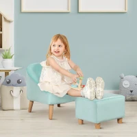 Qaba Kids Sofa Set, Toddler Chair, Sofa & Ottoman for Bedroom, Playroom, Children's Couch for 3-5 Years, Blue(m-2)