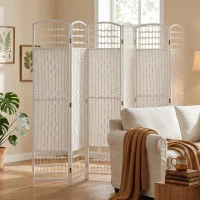 HOMCOM 6 Panel Folding Room Divider Portable Privacy Screen Wave Fiber Room Partition for Home Office White(m-9)