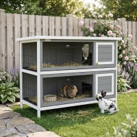 PawHut 54" 2-Story Large Rabbit Hutch Bunny Cage Wooden Pet House Small Animal Habitat with Lockable Doors, No Leak Tray and waterproof Roof for Rabbits, Chickens, Ducks, Outdoor/Indoor Dark Gray(m-2)
