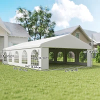 Outsunny 33'x20' Heavy Duty Steel Carport Garage Wedding Party Event Tent Shelter Gazebo Outdoor w/ Sidewalls Canopy Pavilion White(m-3)
