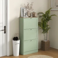 HOMCOM Modern Shoe Storage Cabinet with 3 Flip Drawers and Adjustable Shelves for 12-18 Pairs of Shoes, Green(m-10)