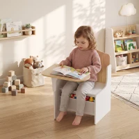 Qaba Kids Table and Chair Set, Children Desk and Chair with Storage Bin for Playing, Reading, Painting, for Ages 3-5, White(m-1)