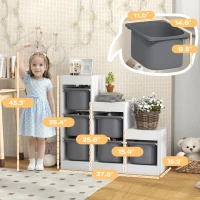 Qaba 3 Layers Kids Toy Storage Organizer with 6 Storage Bins, Kids Bookshelf for Ages 3-8 Years, Play Room, Bedroom, Gray(m-3)
