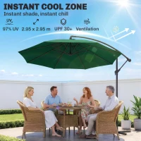 Outsunny 10' Cantilever Hanging Tilt Offset Patio Umbrella w/ UV & Water Safe Material & Cross Base (Weight Not Included), Green(m-4)