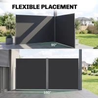 Outsunny Retractable Double Side Awning, 79"x236" Patio Privacy Screen, UV Resistant, Waterproof Wind Screen, Charcoal Grey(m-6)