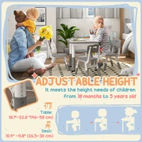 Qaba 5 Pieces Toddler Table and Chair Set, Height Adjustable Activity Table and Chair Set for Nursery Classroom, Grey(m-4)