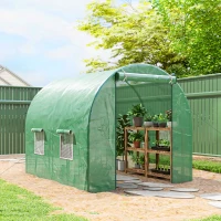 Outsunny 8'x6.6'x6.6' Heavy Duty Walk-in Greenhouse Garden Tunnel Hot House Outdoor Flower Vegetable Growth Warm House Roll Up Door, Windows, Steel(m-8)