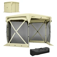 Outsunny 11 x 11ft Pop Up Gazebo Screen Tent with Removable Roof Cover, Roll-up Wind Panels for Camping, Backyard, Beige(m-11)