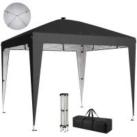 Outsunny 10 x 10 ft Pop Up Canopy Tent with Central Light, UPF 50+ Instant Portable Canopy Shelter with Remote, Black(m-2)