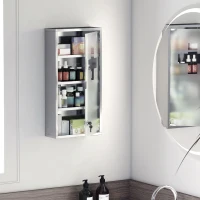 HOMCOM Wall Mount Medicine Cabinet, Bathroom Cabinet with 3 Tier Shelves, Stainless Steel Frame and Glass Door, Lockable with 2 Keys, Silver, 12" x 23.5"(m-10)