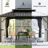 Outsunny 10' x 14' Hardtop Gazebo with Double Galvanized Steel Roof Canopy, Aluminum Frame Permanent Gazebo, Brown(m-5)