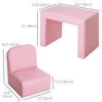 Qaba Kids Sofa, 2-in-1 Multi-Functional Toddler Table and Chair, Children Armchair Sturdy Couch for 3-9 Years Old, Pink(m-3)