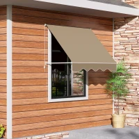 Outsunny 6' Drop Arm Manual Retractable Window Awning Sun Shade Shelter for Patio Balcony Outdoor, Aluminum, Can Cover 2 Windows, Cream White(m-2)