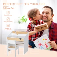 Qaba 2 Pieces Kids Desk and Chair Set with Storage Pull-Out Drawer for 6-10 Years, Writing, Reading, Drawing(m-7)