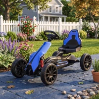 Aosom Kids Pedal Go Kart W/ Adjustable Seat, Swing Axle, Blue(m-9)